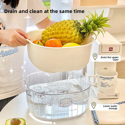 Double Layer Draining Basket for Kitchen and Fruit Storage